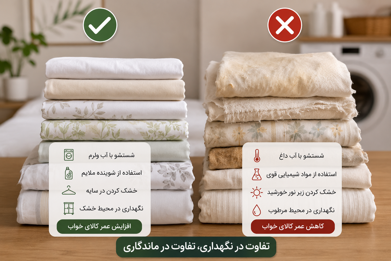 اشتباهاتی که باعث کاهش عمر کالای خواب، روتختی و ملحفه میشوند